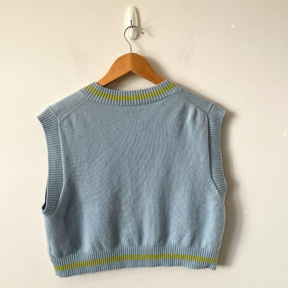 Aritzia Sunday Best Quinn Wool Blend Knit Sweater  Vest Light Blue Green Large - Picture 5 of 8